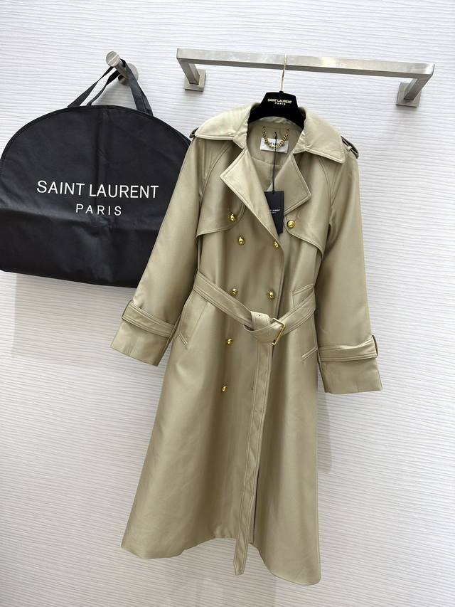 Saint Laurent 圣罗兰 23Fw 哑光风衣外套 帅气干练 双排金扣特别有味道 慵懒与率性时髦于一体的廓形感风衣 上身身材比例秒变超模 这个长度也不压