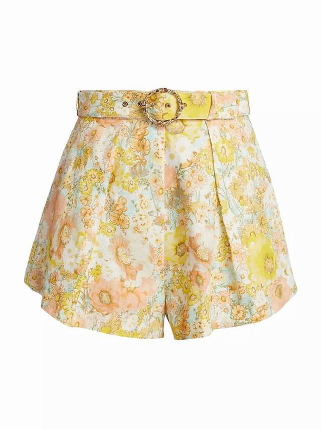 Crafted Of Floral Linen, Zimmermann S Tuck Shorts Are Designed With A Belted Wai