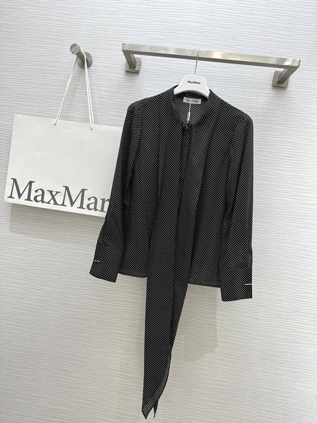 Maxmar* 24新款 重磅真丝蝴蝶结系带波点印花衬衫 高级优雅 大气百搭 高定重磅真丝 高品质定制 现货首发size S M L Xl S码肩宽 38 胸围