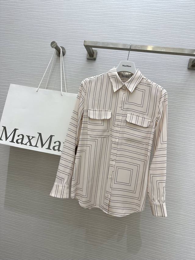 Maxmar* 24早春新款 人棉双口袋衬衣 线条元素 宽松版型 前襟双口袋设计感十足 高品质定制 现货首发size S M L Xl S码肩宽 38 胸围 9