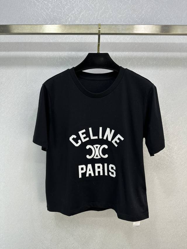 Celin*24早春新品罗纹拼接logo短款t恤 时髦精必备单品解锁所有穿搭 美式学院风条纹配色袖口设计 字母印花低调奢华 1色3码sml