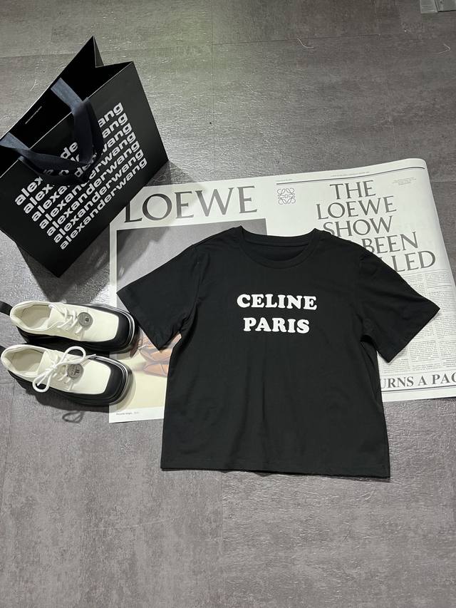 Celine *女士 针织衫t恤出货 高版本品质 客供棉 烫植绒贴logo 非低品质本布胶印 认准版本来 现货sml