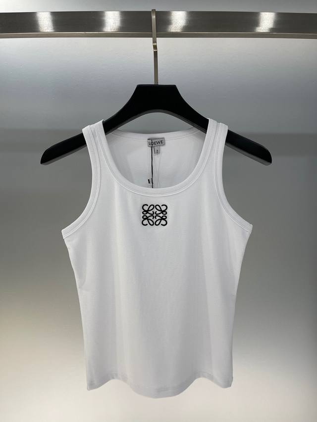 实拍高版本高品质2024Ss Loewe新款刺绣logo 针织背心吊带上衣三标齐全 颜色 黑色 白色 码数 Sml