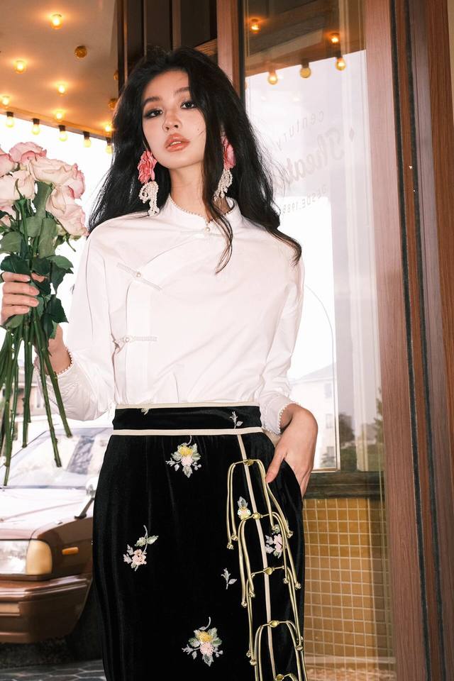 24Ss春夏iinhuii设计师品牌新中式针织钮扣纯棉衬衫sml 白色