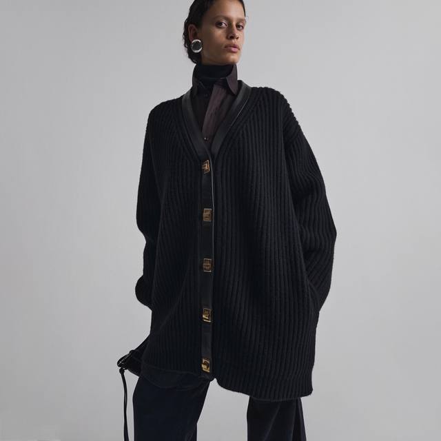 Phoebe Philo Old Cline设计师春夏金属钮扣针织开衫sml 黑色