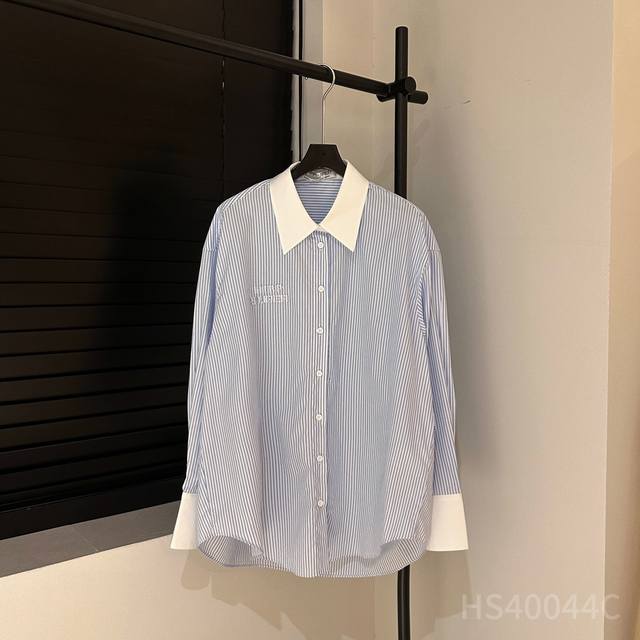 24Ss 拼接条纹长袖衬衫 宽松版型风格简约 可营造时髦慵懒的松弛感 S M L