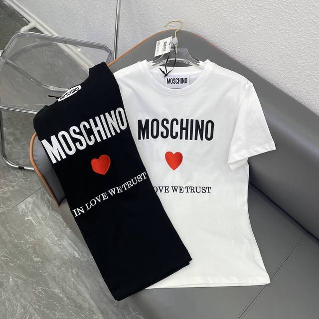 Moschino2024早春新款刺绣字母爱心图案t恤 黑色 白色sml