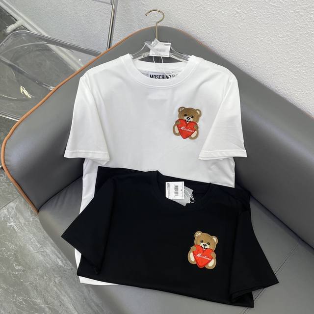 Moschino2024早春新款简约桃心小熊贴布绣t恤 黑色 白色sml