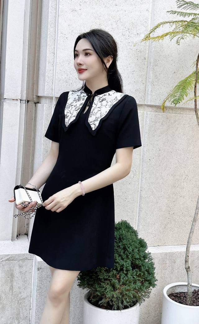 高端品质 大领中式国风显瘦连衣裙 黑色1色5码smlxlxxl