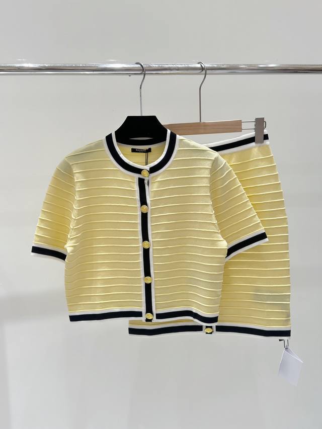 上衣 半裙150 Balm巴尔家 春夏新款 法式小香风针织套裙，颜色：黄色，尺码：36.38.40。
