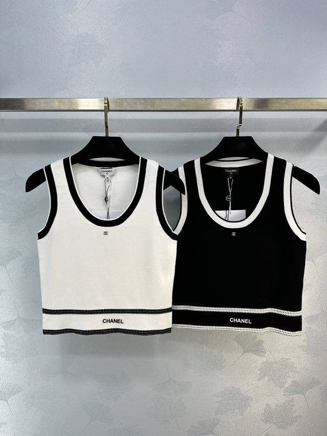 Chane*夏季新款针织背心，极简黑白设计搭上logo元素简约又高级裱花包边特别有格调 2色3码sml。