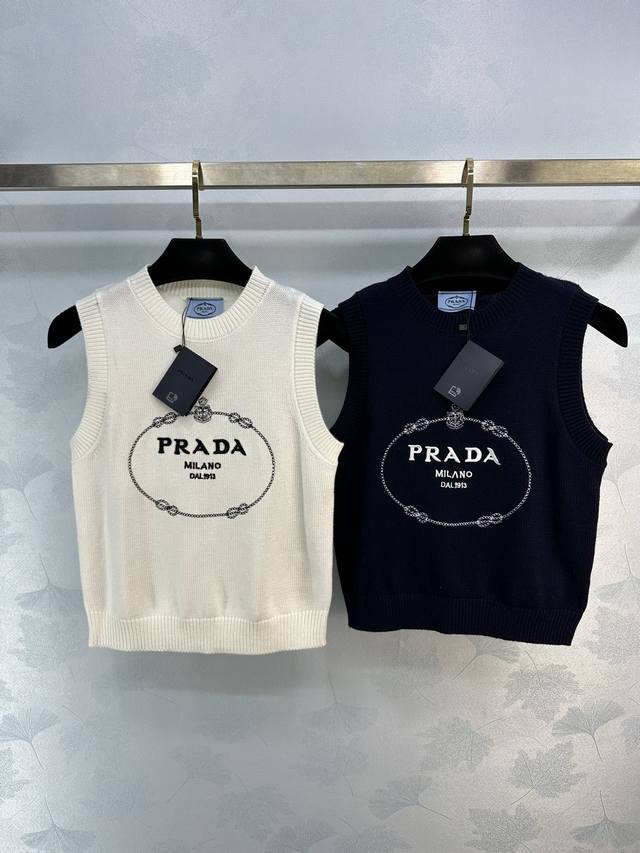 Prad*夏季新款极简风针织背心 定制纱线特别适合夏季，穿着清凉又舒适极简的螺纹百搭又显瘦 2色3码sml