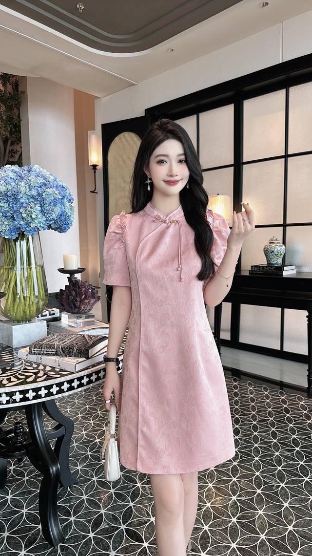 连衣裙 32024新款上新夏季中式国风袍高端气质泡泡袖连衣裙蓝色粉色smlxlxxl