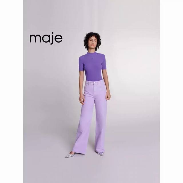 Maje家 春夏新款 纯色半高领针织短袖 颜色 白色 黑色 紫色 尺码：36.38.40