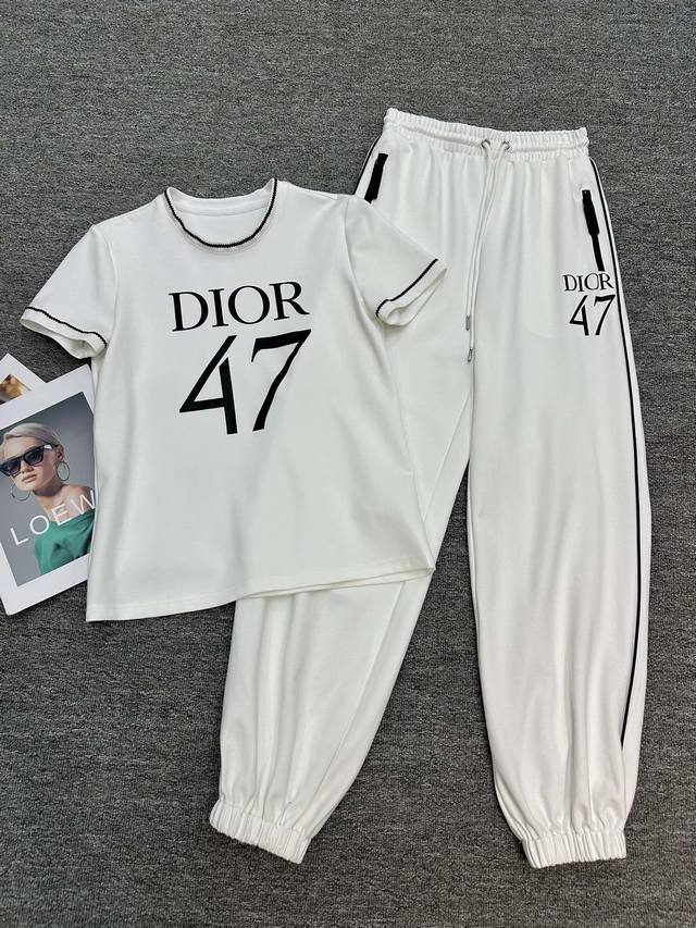 Dio* 24Ss春夏新款t恤阔腿裤套装 47号图案印花装饰 版型超正 两色三码sml