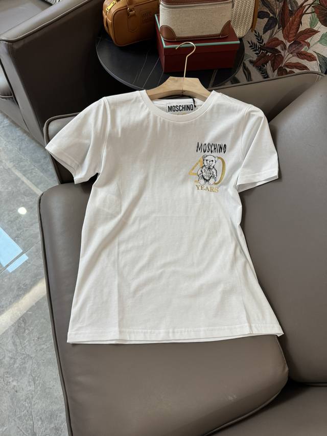 Qg24247#新款t恤 Moschino 最新款 40周年印花 烫金小熊 T恤 黑色 白色 Sml
