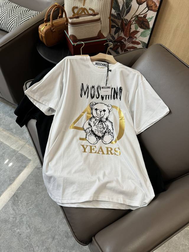 Qg24248#新款t恤 Moschino 最新款 40周年印花 烫金小熊 T恤 黑色 白色 Sml