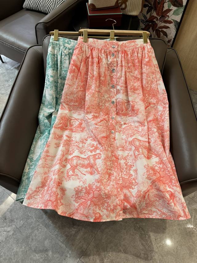 Xc115#新款半裙 Dior 印花棉 动物纹 长半裙 绿色 红色 Sml