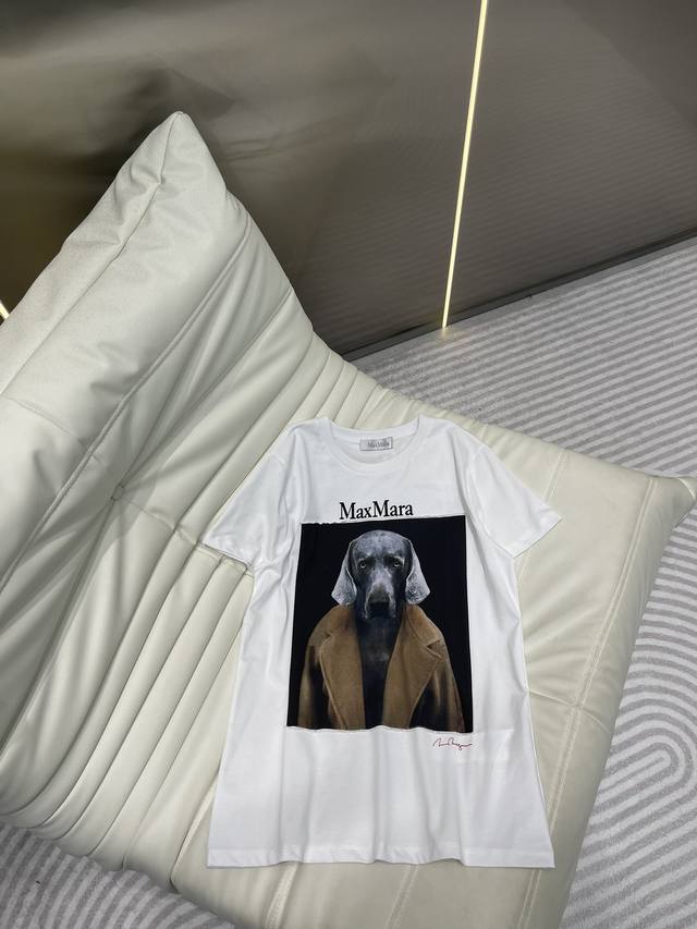 Maxmar*经典款 狗狗印花贴布时尚百搭纯棉短袖t恤，高清图案，跟原版非常接近！白色，Sml
