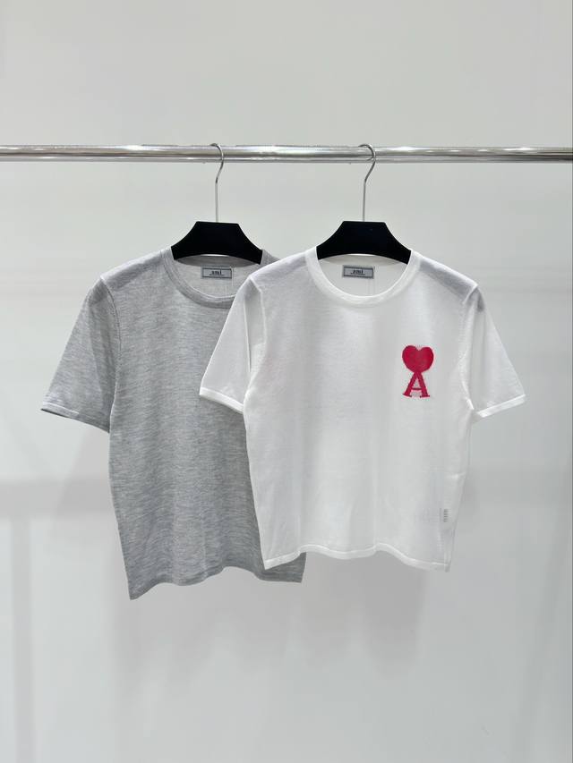 Ami家 春夏新款 纯色字母提花针织圆领短袖 颜色：灰色 白色 尺码：36.38.40