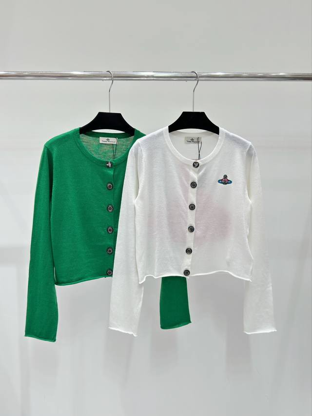 Vi家 春夏新款 纯色背后土星提花针织开衫 颜色：绿色 白色 尺码：36.38.40