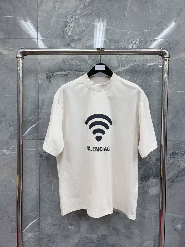 Wifi款 米白 最高品质巴黎 新款wifi胶印圆领t恤 码数：Xs-L