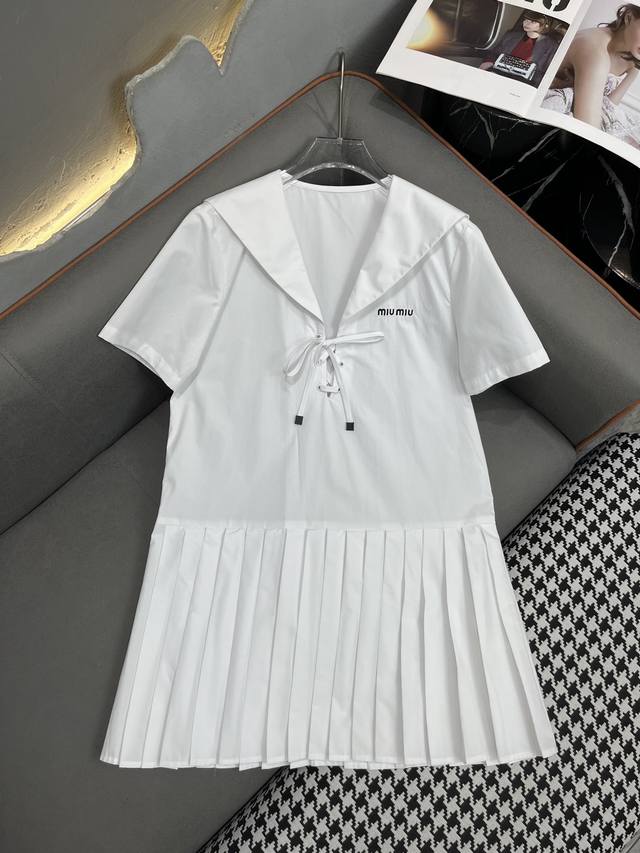 Miumi* 24Ss夏季新款海军风连衣裙 压褶裙摆 时尚大方 单色三码smla807